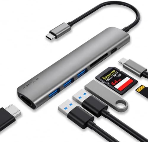 WALNEW USB C Hub with 4k HDMI,100W Power Delivery,SD/TF Reader,USB 3.0 Data Ports,7-in-1 USBC Dongle Multiport Adapter,Thunderbolt 4 Dock for Macbook Pro/Air,Mac,iPad 10,Surface,Dell XPS Laptop,Tab S7 by WALNEW