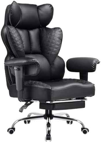COMHOMA Big and Tall Office Chair Heavy Duty Wide Ergonomic Gaming Chair with Deluxe Embossing Designed Leather with Foot Rest, 145°Reclining Adjustable Armrests Pocket Spring Back Support and Pillow by ComHoma