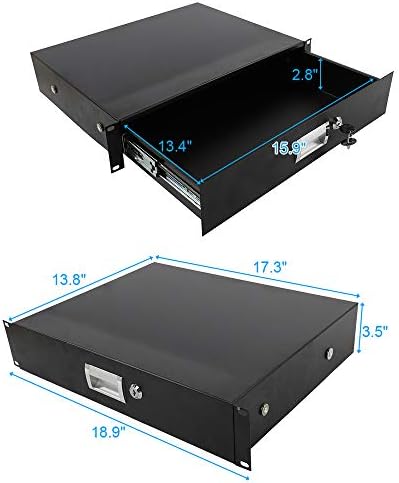 2U Server Cabinet Case 19 Inch Rack Mount Lockable Drawer with Key, Server Cabinet Case 19 Inch Rack Mount DJ Locking Lockable Deep Drawer with Key, Rack Mount Drawer for 19-Inch Server Cabinet Case - Image 6