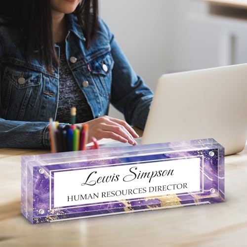 Desk Name Plate Personalized, Desk Double sided pattern Name Plate Personalized Office Desk Decor for Women and Men , Teacher Nurse Boss Employee Appreciation Gifts (Purple marble, fixed pattern) - Image 4
