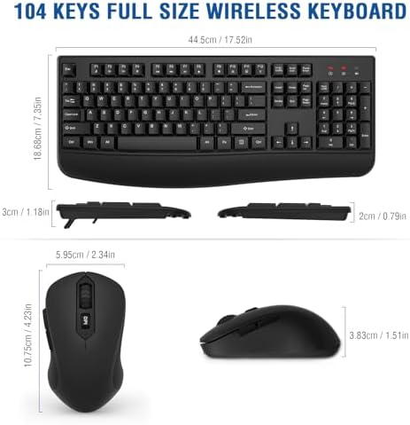Wireless Keyboard and Mouse Combo, EDJO 2.4G Full-Sized Ergonomic Computer Keyboard with Wrist Rest and 3 Level DPI Adjustable Wireless Mouse for Windows, Mac OS Desktop/Laptop/PC - Image 6