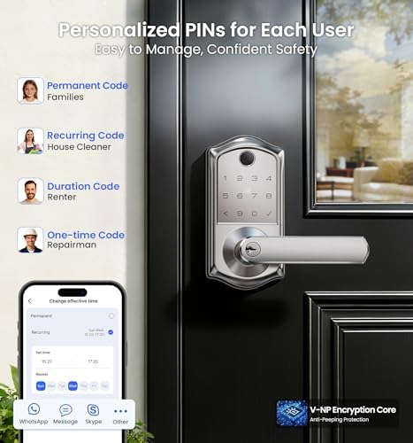 Veise VE019 Smart Lever Lock, Keypad Door Knob with Handle, Satin Nickel - Image 5