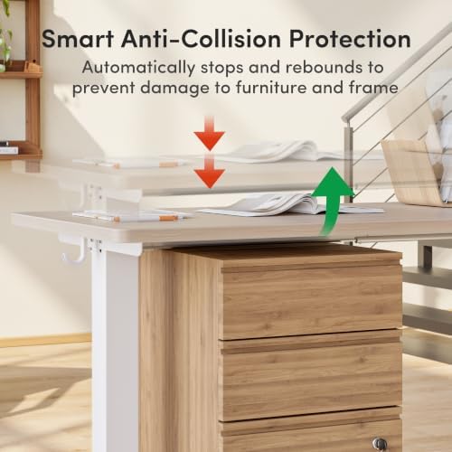 FEZIBO 75" x 63"L Shaped Standing Desk Adjustable Height, Electric Stand up Corner Computer Desk, Sit Stand Home Office Desk with Splice Board, Light Walnut Top/White Frame - Image 5