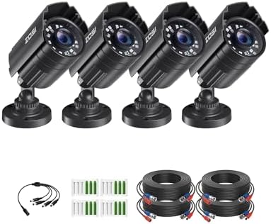 ZOSI 4 Pack 1080P 1920TVL Home Security Cameras Outdoor Indoor, Night Vision, IP66 Weatherproof 2MP Surveillance Camera, Work For 720P/1080P/5MP/4K HD-TVI,AHD,CVI analog CCTV DVR System (Black) by ZOSI