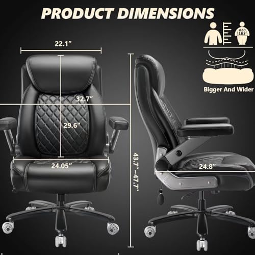 700LBS Large Heavy Duty Office Chair with 5D Flip Arms, Comfy Big and Tall Executive Office Desk Chair with Pocket Spring Cushion, High Back Computer Chair with Lumbar Support,Dual Rubber Wheel - Image 3