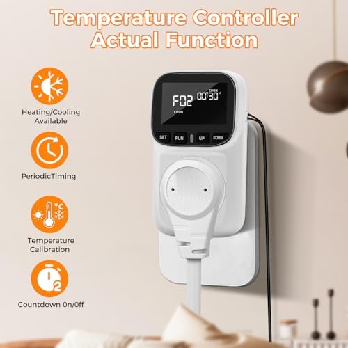 Diymore Digital Temperature Controller Outlet - Precise Heating/Cooling Control for Greenhouse, RV & Incubator (5A/1800W, -40°F to 210°F) - Image 2