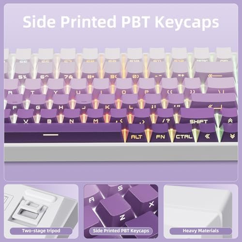 ZORNHER ZH100 Wireless Mechanical Keyboard,98% Purple Creamy Keyboard with Number Pad,Full Size Gaming Keyboard,Lighted Up PBT Dipped Keycaps,KKT Red Switches - Image 4