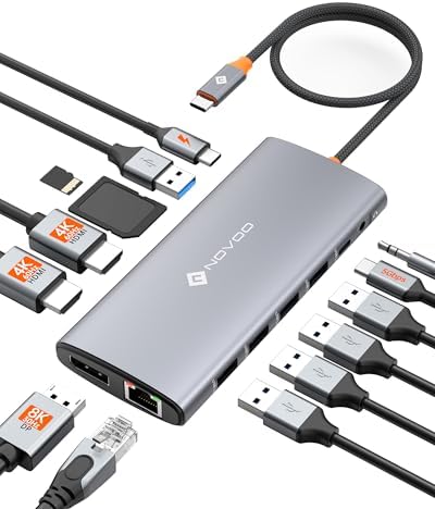 NOVOO USB C 14 in 1 Docking Station Dual Monitor with 4K60 HDMI & 8K30 DP by NOVOO-ForYourHomeOffice