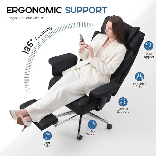 Office Desk Chair, High-Back Big and Tall Leather Chair with Footrest - Image 3