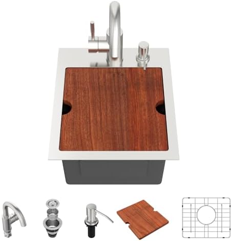 Bar Sink - Lordear 13"x15" Drop In Bar Sink with Faucet T304 16 Gauge Stainless Steel Workstation Small Wet Bar Prep Island Handmade Kitchen Sinks, 13x15x9 Inch by LORDEAR