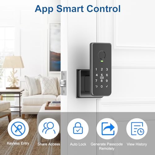 Foxgard Smart Fingerprint Door Lock, 5-in-1 Fingerprint Door Knob, Black - Image 3