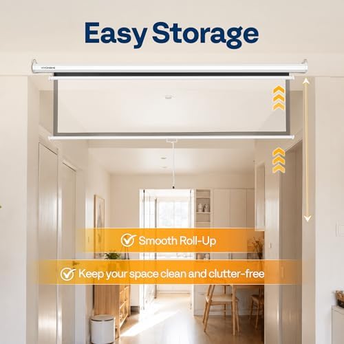 VIVOHOME 72 Inch 16:9 Pull Down Projector Screen, White - Image 6