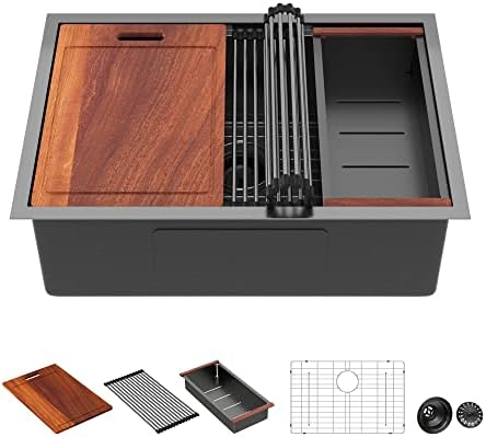 Sarlai 27 Undermount Kitchen Sink Black Stainless Steel 27x19 Workstataion by Sarlai
