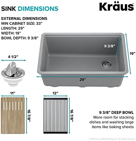 KRAUS Kitchen Sink Bellucci 29” Undermount Workstation Granite, Metallic Gray, Accessories, KGUW2-30MGR - Image 6