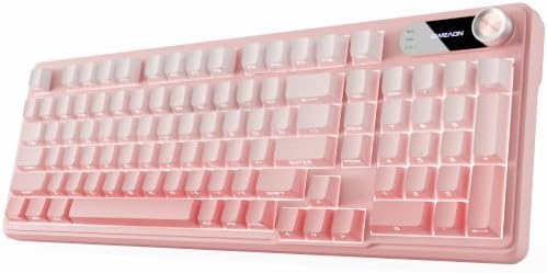EWEADN V102 Wireless Keyboards, 98 Key Gaming Keyboard with Screen & Media Knob, Custom RGB Backlit, Tri-Mode BT5.0/2.4GHz/Wired Membrane Bluetooth Keyboard, Quiet Typing for PC/Mac-Gradient Pink by EWEADN