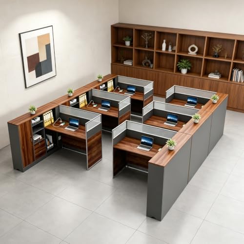 Modular Office Cubicle Workstation Desk with Privacy Panels and Cable Management, Long Computer Desk for Commercial Workspace, Sound Dampening Partition Wall (Walnut+Grey, 59IN) - Image 7