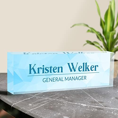 Personalized Desk Name Plate, Custom Acrylic Glass Name Plates for Desks, Office Desk Decor Nameplate, Desk Accessories, Teacher Boss Coworkers Employee Appreciation Gift (Modern Blue) - Image 5