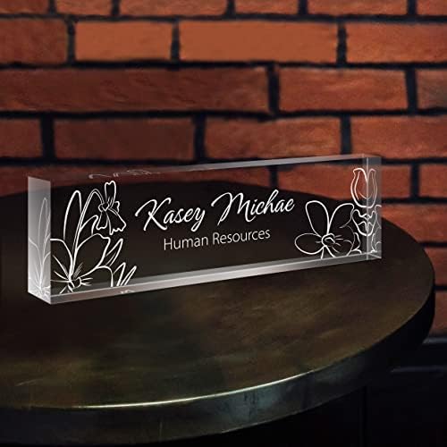 SalaGraphics Custom Engraved Acrylic Name Plates for Desks, Office Desk Plate Personalized, Decor Nameplate, Nurse Manager Employee Teacher Appreciation Gifts, Accessories (Flowers F) by SalaGraphics