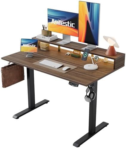 Agilestic 48 * 24 Inch Electric Standing Desk with Shelf & Led, Dark Walnut by Agilestic