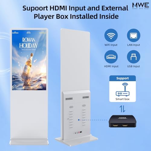 55 Inch 4K Digital Signage Display,Indoor Floor Standing Digital Kiosks & Interactive Displays,Commercial Advertising LCD Totem Android System Auto Media Player HDMI Input,Free Custom Logo,White - Image 4