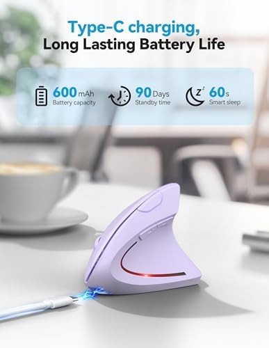 TECKNET Ergonomic Mouse Wireless, Rechargeable Vertical Mice Right Hand - Image 3