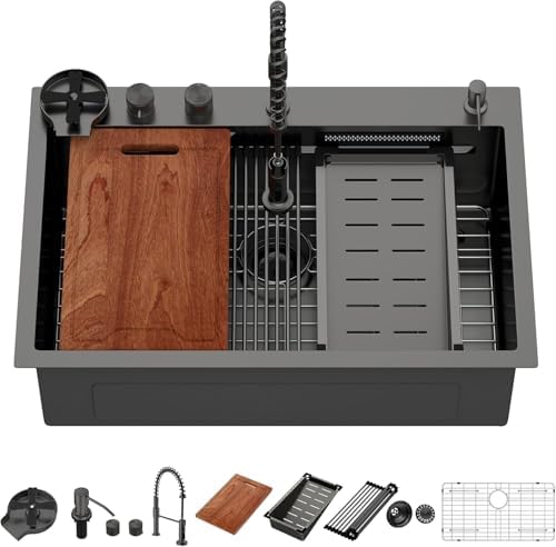 Lordear 30" Waterfall Drop In Kitchen Sink with Faucet by LORDEAR