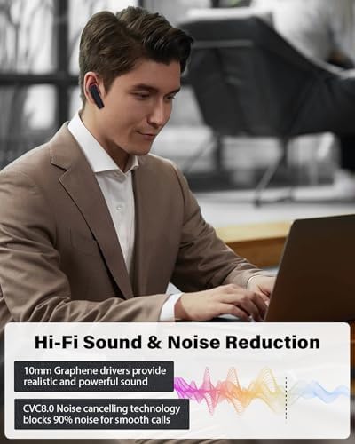 Bluetooth Headset,V5.3 Bluetooth Earpiece Wireless Handsfree Driving Headsets with Noise Canceling Mic,16Hrs Play Time Business Eabuds for iPhone Samsung Android Cell Phone Tablets Office(Red) - Image 6