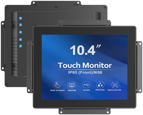 GreenTouch 10.4 inch High Brightness 1000 Nits Front Waterproof Industrial Open Frame PCAP Touch Screen LCD Display Monitor 1024x768 Black by GreenTouch