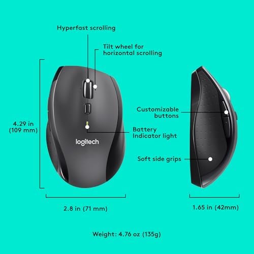 Logitech M705 Marathon Full Size 2.4 GHz Wireless Mouse - Black - Image 6