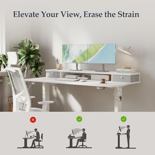 Klicelor 55 x24 Inch Electric Standing Desk with Drawers, Adjustable Height Small Sit Stand Desk for Home Office, Compact Computer Workstation with Storage– White - Image 6