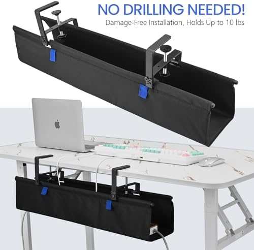 28" Under Desk Cable Management Tray- Clamp/Screw Mount Desk Cable Organizer Cable Tray Hiders for Office&Home - Image 4