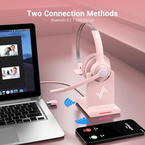 Bluetooth Wireless Headset with Mic for Work, Bluetooth 5.2, Advanced Noise Reduction Microphone, Clear Calls - Comfortable On-Ear Headphones, Applicable to PC, Laptop, Phone, Android, Zoom, Office - Image 3