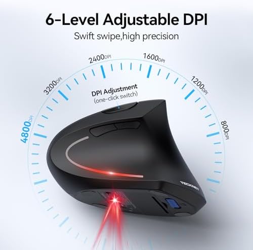 TECKNET Ergonomic Mouse, 4800 DPI Wireless Bluetooth Vertical, 3-Device - Image 4