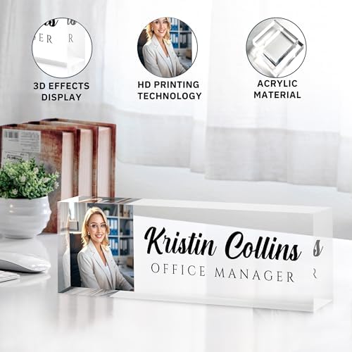 Custom Name Plate for Desk, Personalized Desk Name Plate on Clear Acrylic Glass, Appreciation Gifts for Teacher Employee Boss Coworkers Nurse, Office Desk Accessories for Women Men (Picture) - Image 5