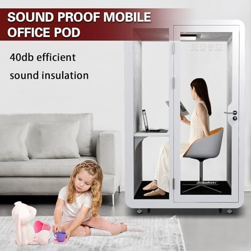 Portable Mobile Office Pod, Movable Phone Booth, LED Light Sound Booth Proof Work Pod for Office and Home, Privacy Proof Separate Room for Private Meeting, Study - Image 4