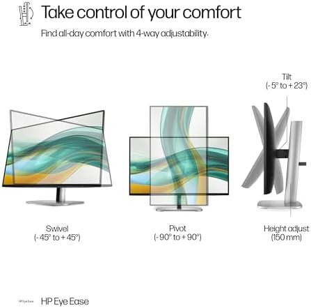 HP Series 5 Pro 524pf 24" FHD IPS Monitor with 5ms Response Time,350nits Brightness, Anti-Glare, Flicker Free, 100 Hz Refresh Rate, Displayport, HDMI & Dockztorm USB Hub, Black/Silver - Image 7