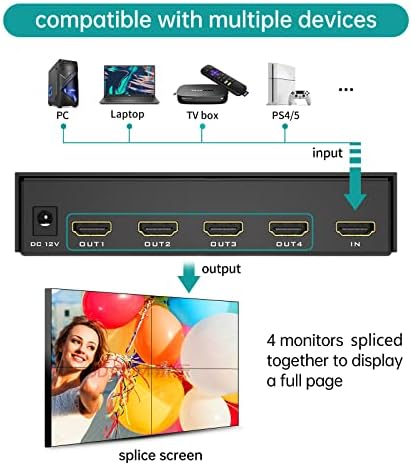 MT-VIKI 4K 2x2 Video Wall Controller, HDMI TV Wall 2x2, Support 4K@30Hz Input & Output, 8 Display Mode 1x2/1x3/1x4 - Image 4