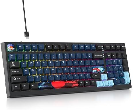 Fogruaden Blue Creamy Mechanical Keyboard with Number Pad, Hot Swappable RGB Gaming Keyboard, 98 Key Full Layout, Gasket Mount, White Switch, NKRO for Win/Mac（98Blue） by Fogruaden