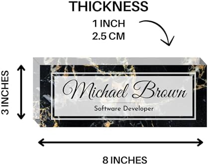 Customized Clear Acrylic Thick 8x3" Desk Name Plate Block with Personalized Logo - Professional Office Decor - Customized Acrylic Plate Gift for Teacher Co-workers (Black Marble) - Image 6