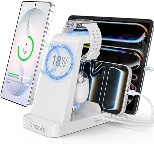 Wireless Charger for Samsung: 5 in 1 Samsung Wireless Charging Station for Galaxy S26Ultra/S25/S24, Charger Dock Stand for Galaxy Watch8/7/6/5, Android Charging Station for All USB-C Buds, White by Unknown