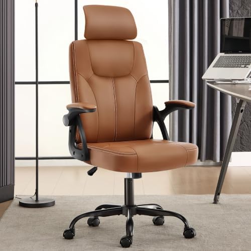 Leather Office Chair,Executive Ergonomic Desk Chair for Home Office, Brown by NIHABRO