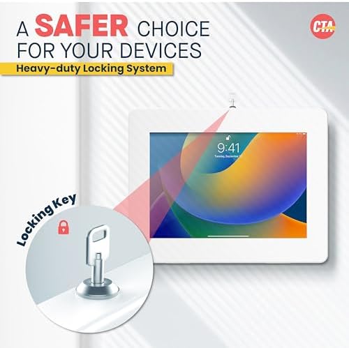 Locking iPad Wall Mount - CTA Anti-Theft Small Locking Tablet Enclosure w/ Key Lock & Interior Cable Routing for iPad Mini 1, 2, 3, 4, 5, 6, Samsung Tab A 8″, Lenovo Tab E8 - White- (PAD-PSWW) - Image 3