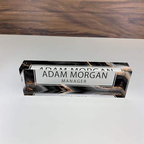 ARTBLOX Personalized Acrylic Desk Name Plate, Black Gold Marble Design - Image 3