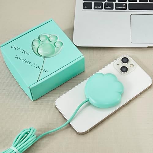 Blue Cat Paw Wireless Charger - 15W Fast Charging Pad for iPhone & Android, Cool Tech Gift for Cat Boys, Best Buds & Teens (Modern Design) (No AC Adapter) (Light Blue) - Image 3