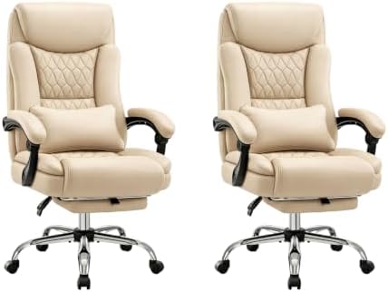 Ergonomic Office Chair Executive PU Leather High Back Office Chair, 400lbs Heavy Duty Reclining Desk Chair with Footrest, Adjustable Lumbar Support, Padded Armrests,Khaki,2 Pack by CHAIRMATE