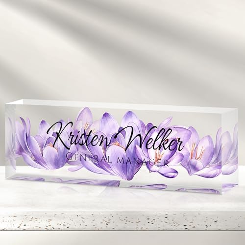 Custom Office Name Plate for Desk - Desk Name Plate Personalized Gifts for Coworkers, Boss, Employees, Teacher, Nurse - Office Desk Decor for Women Men - Employee Appreciation Gifts (Purple Lotus) by Cryphart-CustomGiftExpert