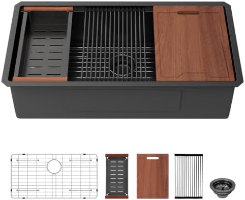 Lordear 36 Inch Black Undermount Kitchen Sink Workstation SUS304 16 Gauge by LORDEAR