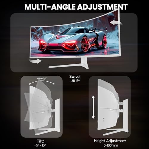 CRUA 49" DQHD 120Hz Ultrawide Curved Gaming Monitor, 1500R, FreeSync, White - Image 6