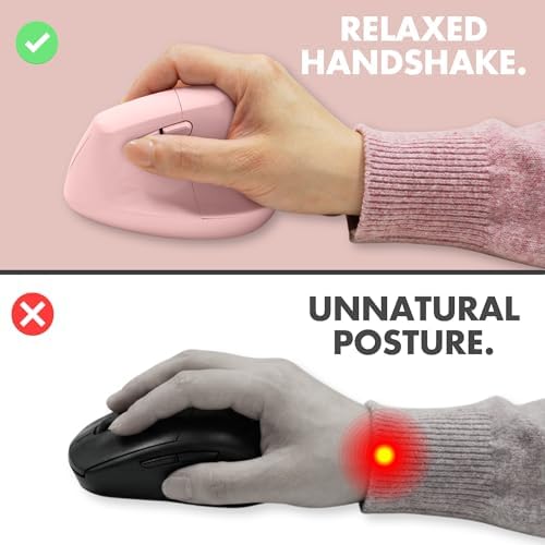 X9 Performance Wireless Vertical Ergonomic Mouse - (BT + 2.4Ghz) - Click in Comfort - Up to 4000 DPI, 6 Button, Rechargeable - Bluetooth Ergonomic Vertical Mouse Wireless - for Mac and PC - Pink - Image 3