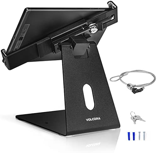 Volcora Anti-Theft Tablet Stand iPad Kiosk Stand with Lock, Black 10-13'' iPad Stand for Desk, Swivel, Adjustable iPad Holder For Desk, iPad Mount For Desk For POS Register, Retail Business, Cashier by Volcora